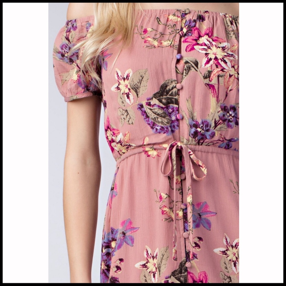 Off-Shoulder Floral Hi-Lo Dress - Picture 3 of 8